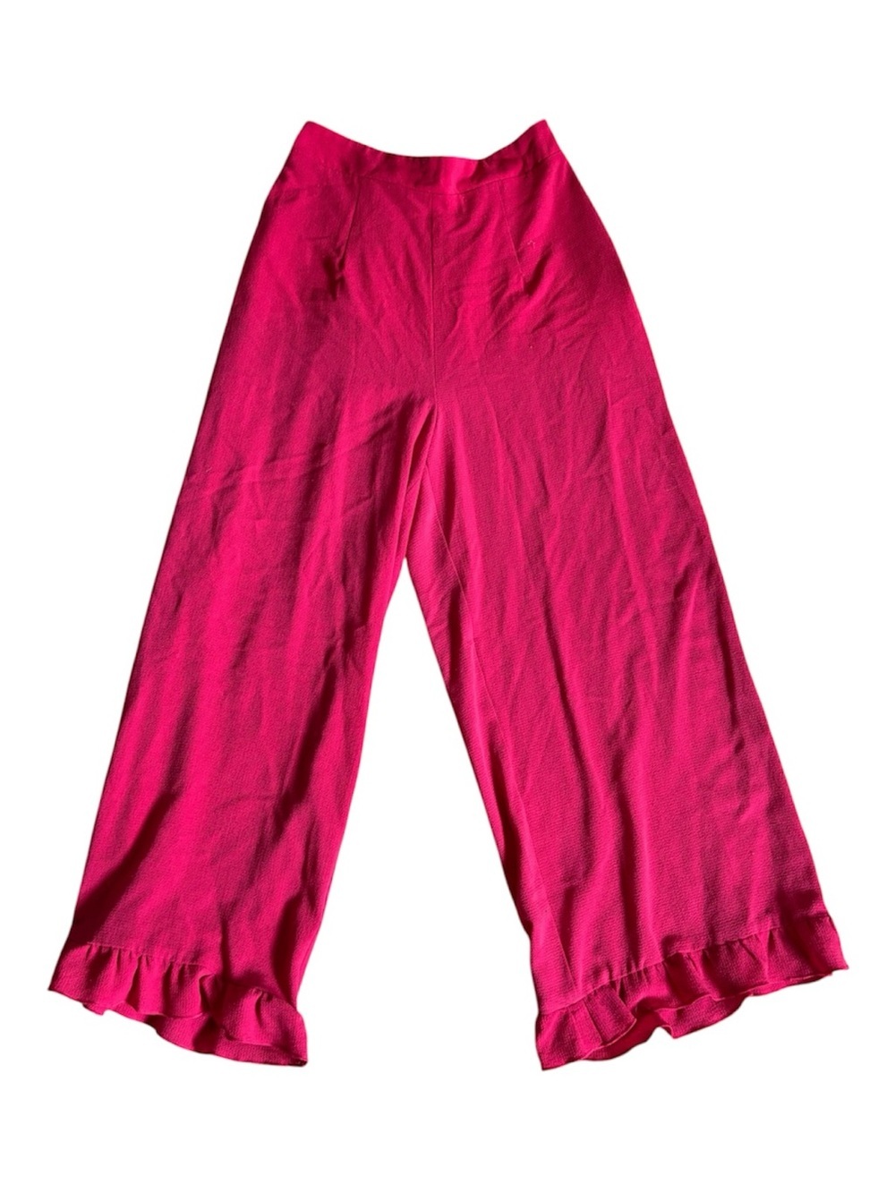 Show Me Your MuMu Bright Hot Pink Ruffle-Hem Wide Leg Pants